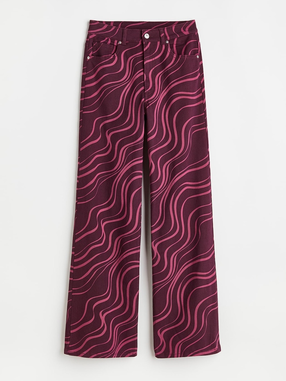 H&M Burgundy & Pink Wave Print Wide Leg Jeans